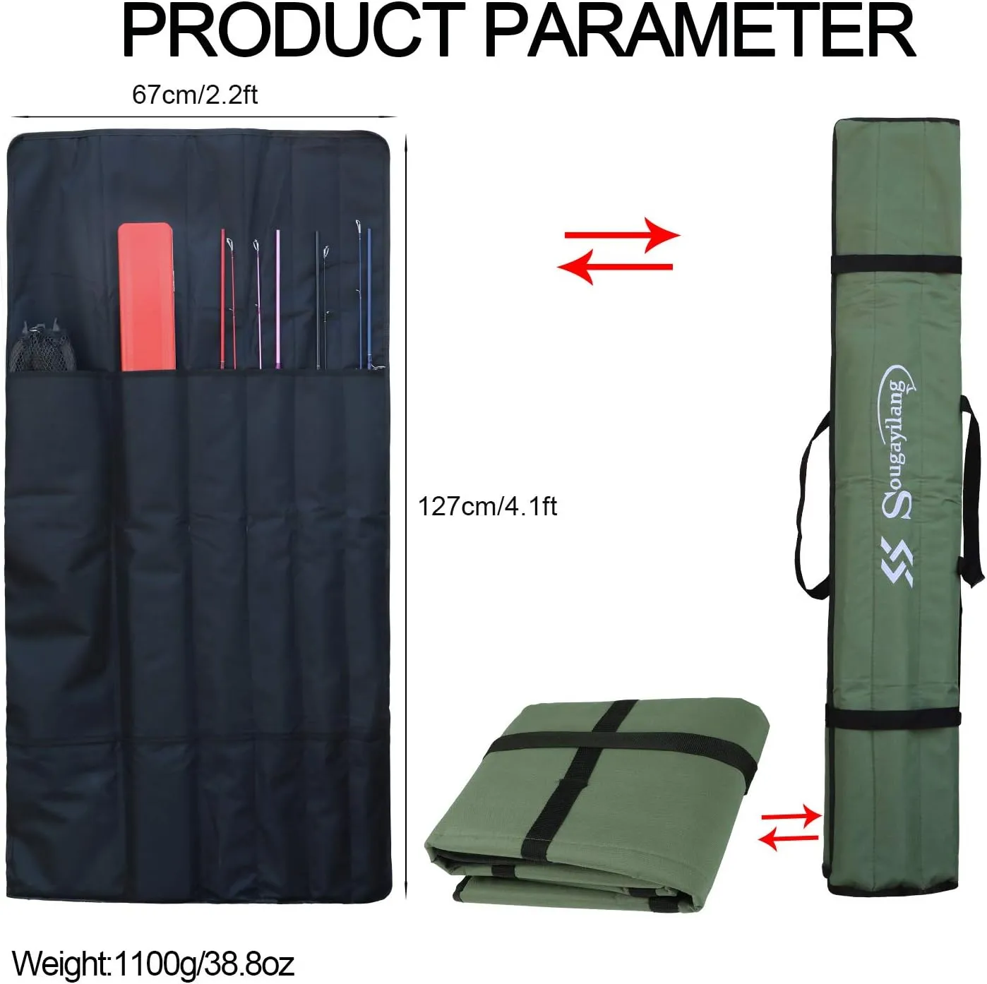 Sougayilang Fishing Rod Bag Canvas Rod Case Organizer Pole Storage Bag Fishing Rod and Reel Carrier Organizer for Travel, Gift for Father, Boyfriend and Family