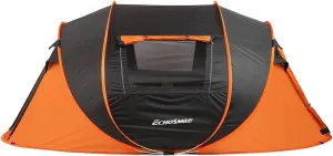 Spacious Pop-Up Camping Tent for 5-8 Persons, Quick Setup, Black and Orange, Durable with Good Ventilation