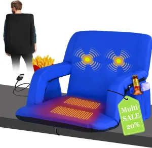 Stadium Seats for Bleachers-3 Heat Settings Backrest&Seat Cushion with Support, Portable Folding Stadium Chair with 6 Reclining, Storage Cup Holder for Football Games/Camping/Concerts (Heated, Blue)