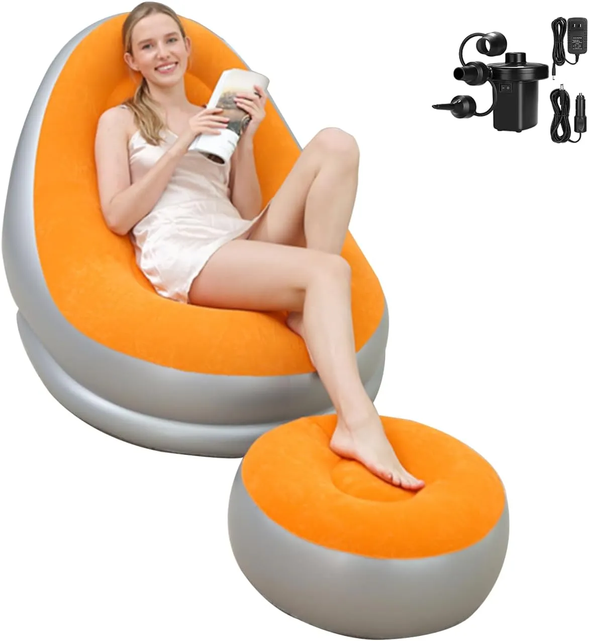 STARBRILLIANT Inflatable Deck Chair with Air Pump, Lounger Sofa for Indoor Living Room Bedroom, Outdoor Travel Camping Picnic Beach Chaise Lounges