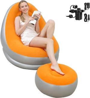STARBRILLIANT Inflatable Deck Chair with Air Pump, Lounger Sofa for Indoor Living Room Bedroom, Outdoor Travel Camping Picnic Beach Chaise Lounges