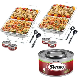 Sterno Buffet Kit Disposable Chafing Dish Buffet Set - Chafing Dishes for Buffet with Green Canned Heat - Catering Food Warmers & Food Warming Trays for Buffet Party - 18-Piece Chafing Dish Set