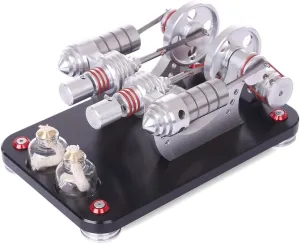 Stirling Engine Kit, Bootable 2-Cylinder Parallel Stirling Engine Model with Colorful LED Light & 2 Alcohol Burners for Desktop Display Physics Science Experiment