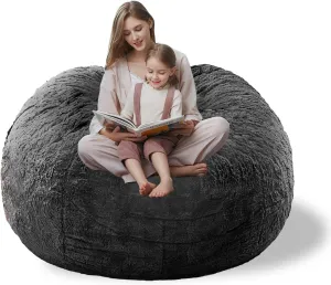 Storage Bean Bag Chair Cover(No Filler) for Organizing Plush Toys Or Textile，Pv Fleece Washable Large Bean Bag Chairs Cover for Adults for Living Room Bedroom Furniture (Grey, 7FT)
