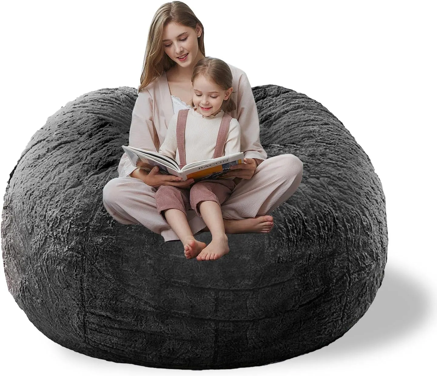 Storage Bean Bag Chair Cover(No Filler) for Organizing Plush Toys Or Textile，Pv Fleece Washable Large Bean Bag Chairs Cover for Adults for Living Room Bedroom Furniture (Grey, 7FT)