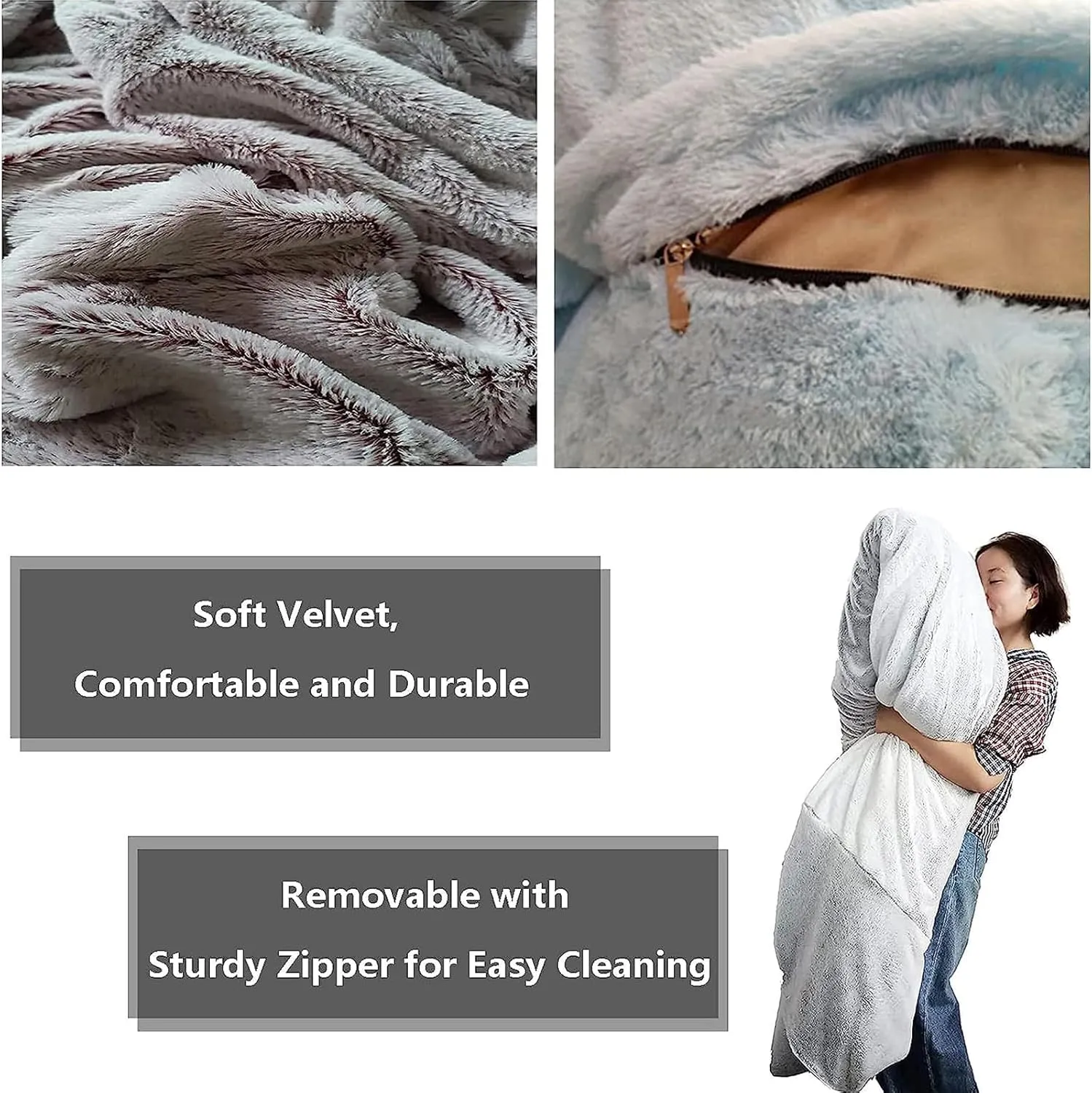Storage Bean Bag Chair Cover(No Filler) for Organizing Plush Toys Or Textile，Pv Fleece Washable Large Bean Bag Chairs Cover for Adults for Living Room Bedroom Furniture (Light Grey, 4FT)