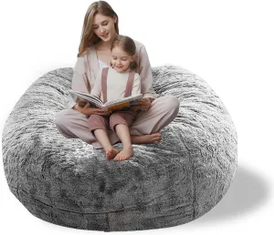 Storage Bean Bag Chair Cover(No Filler) for Organizing Plush Toys Or Textile，Pv Fleece Washable Large Bean Bag Chairs Cover for Adults for Living Room Bedroom Furniture (Light Grey, 4FT)
