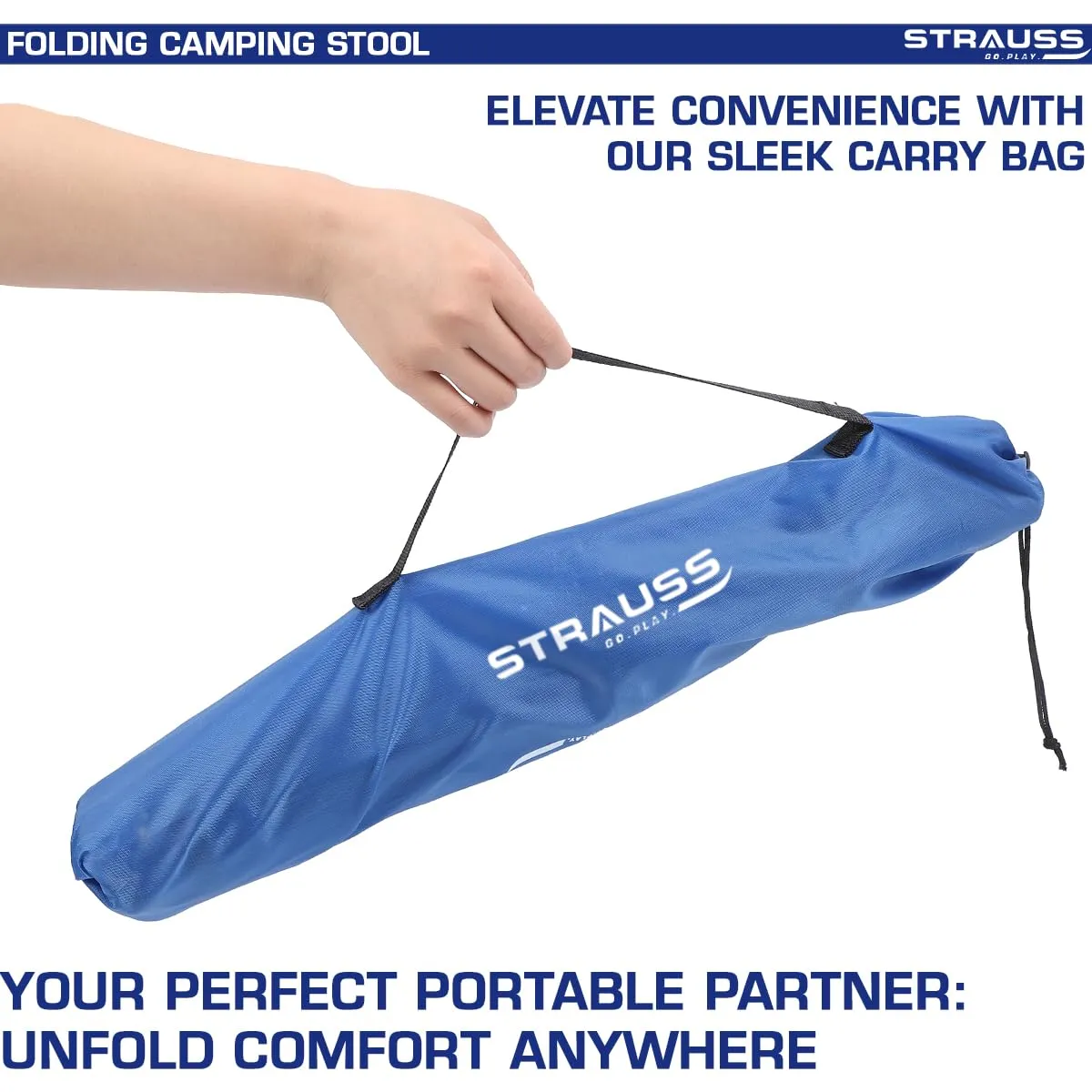 STRASS Folding Camping Chair: Portable & Foldable Stool | 4 Leg Stability | Compact Size | Blue