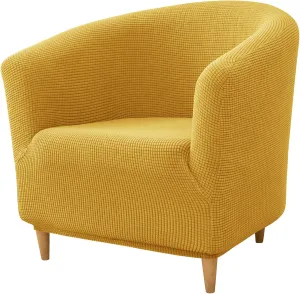 Stretch Tub Chair Covers, 1-Piece Club Chair Slipcover Soft Jacquard Barrel Chair Cover Armchair Slipcovers Furniture Protector for Living Room (Yellow)