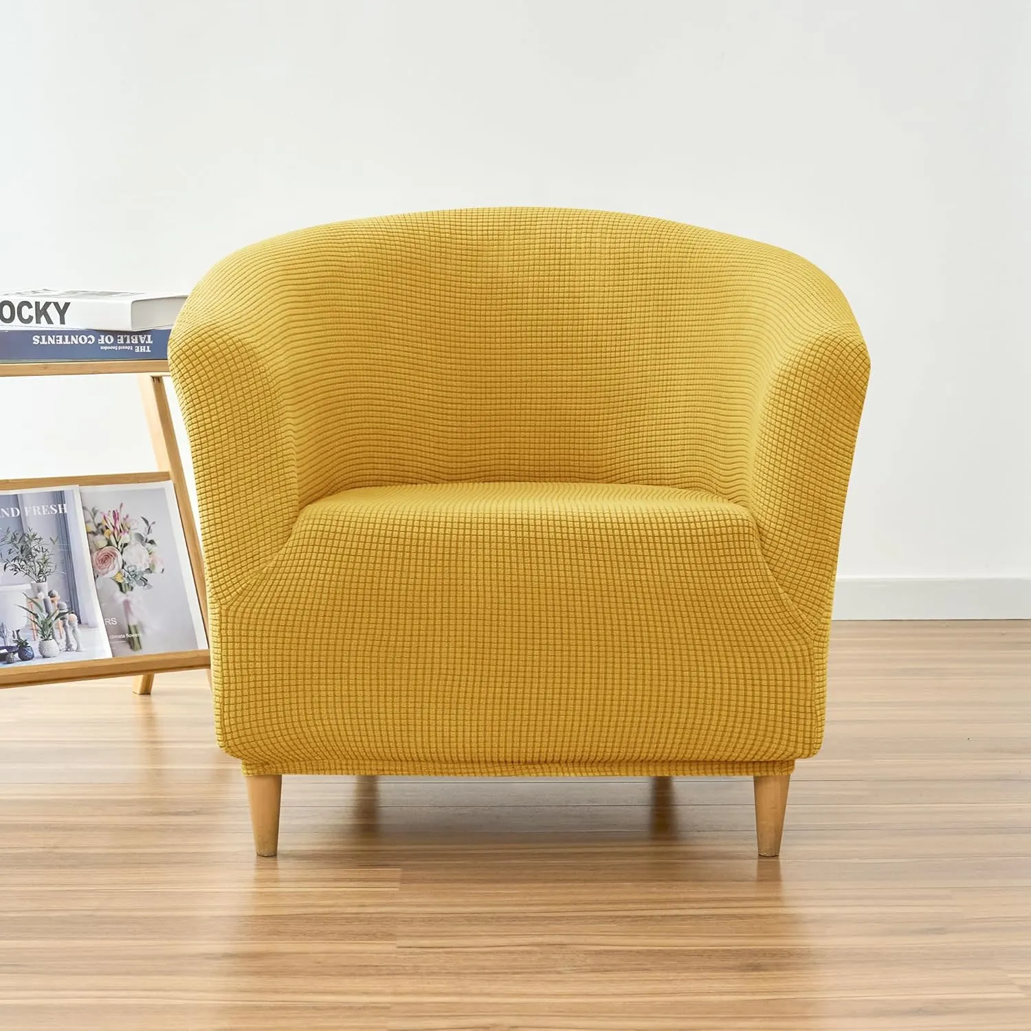 Stretch Tub Chair Covers, 1-Piece Club Chair Slipcover Soft Jacquard Barrel Chair Cover Armchair Slipcovers Furniture Protector for Living Room (Yellow)