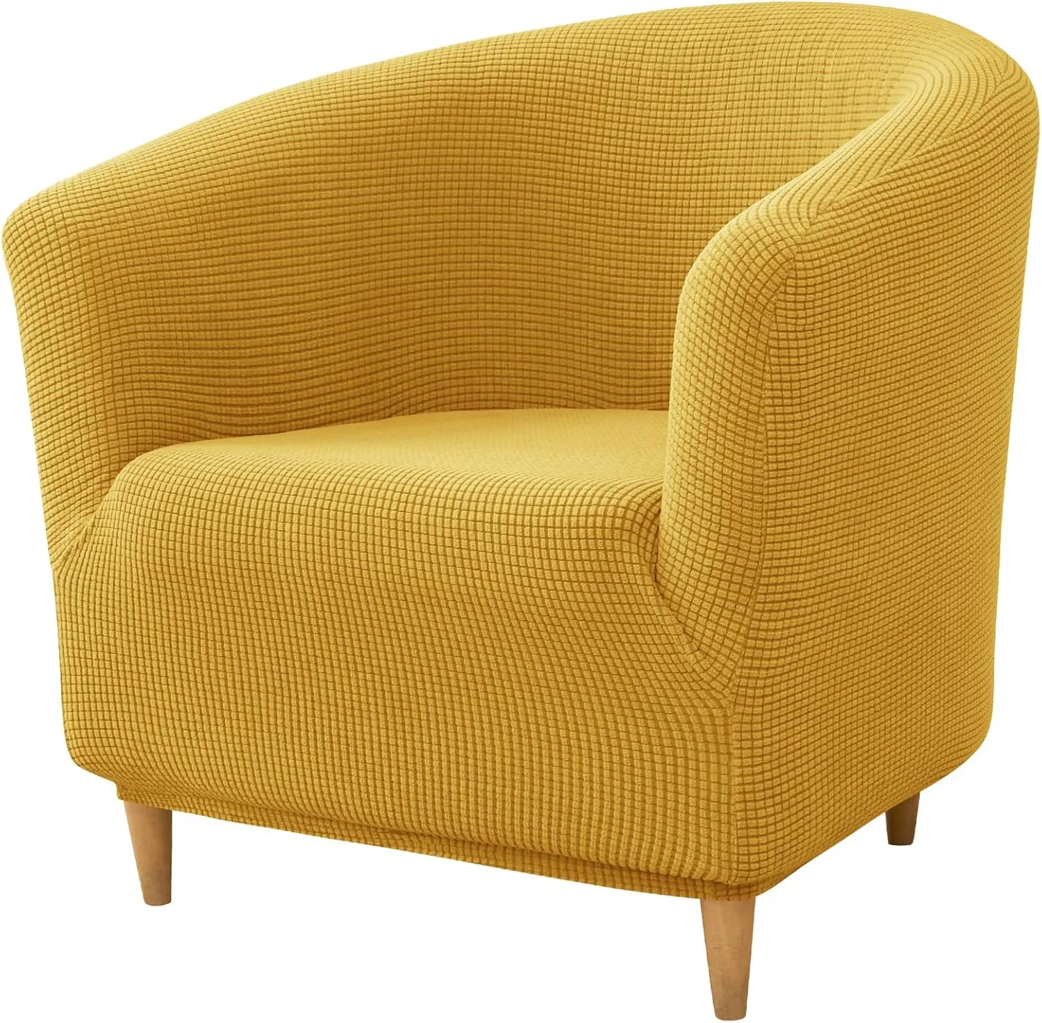 Stretch Tub Chair Covers, 1-Piece Club Chair Slipcover Soft Jacquard Barrel Chair Cover Armchair Slipcovers Furniture Protector for Living Room (Yellow)