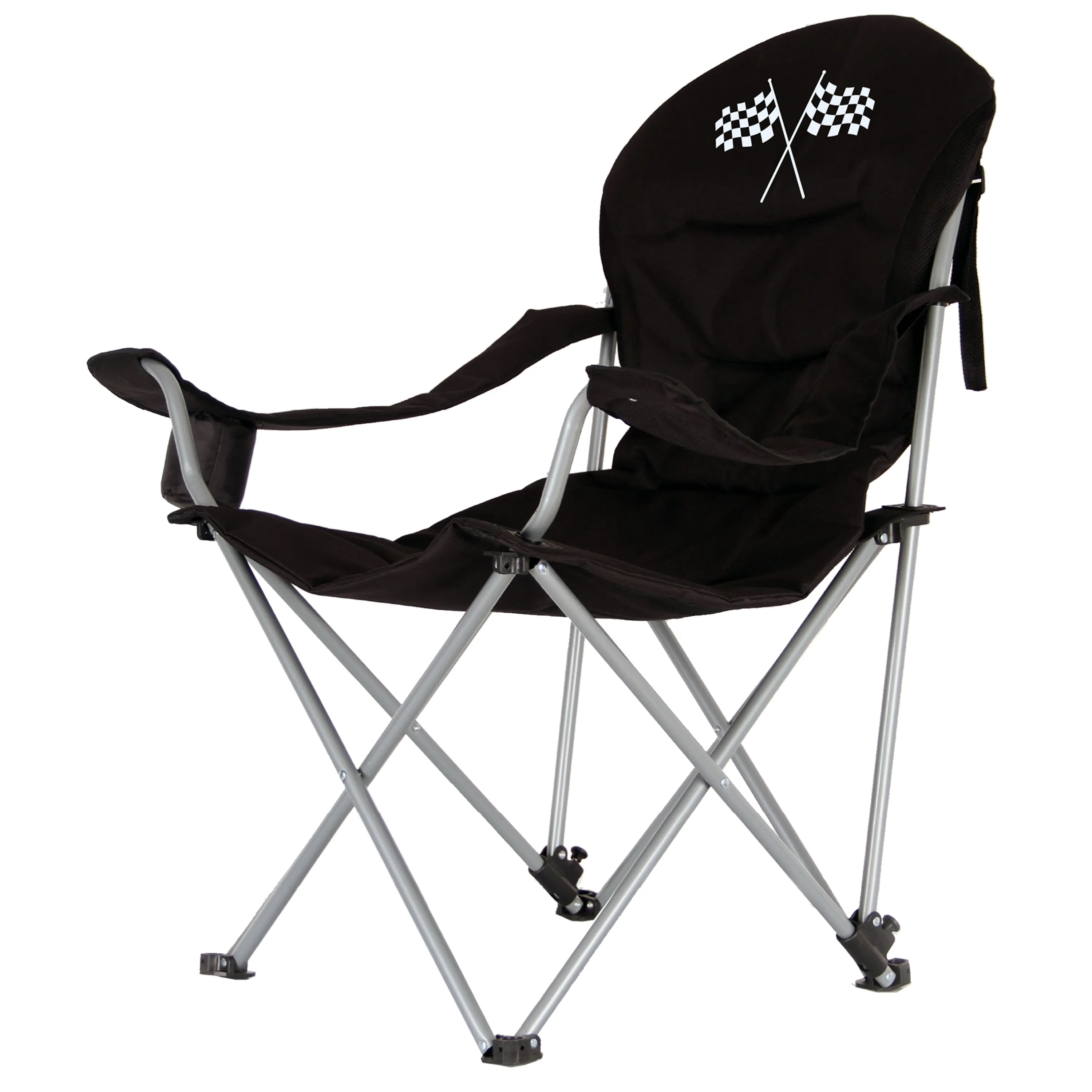 Stylish Camping Foldable Black/Flag Reclining Camp Chair