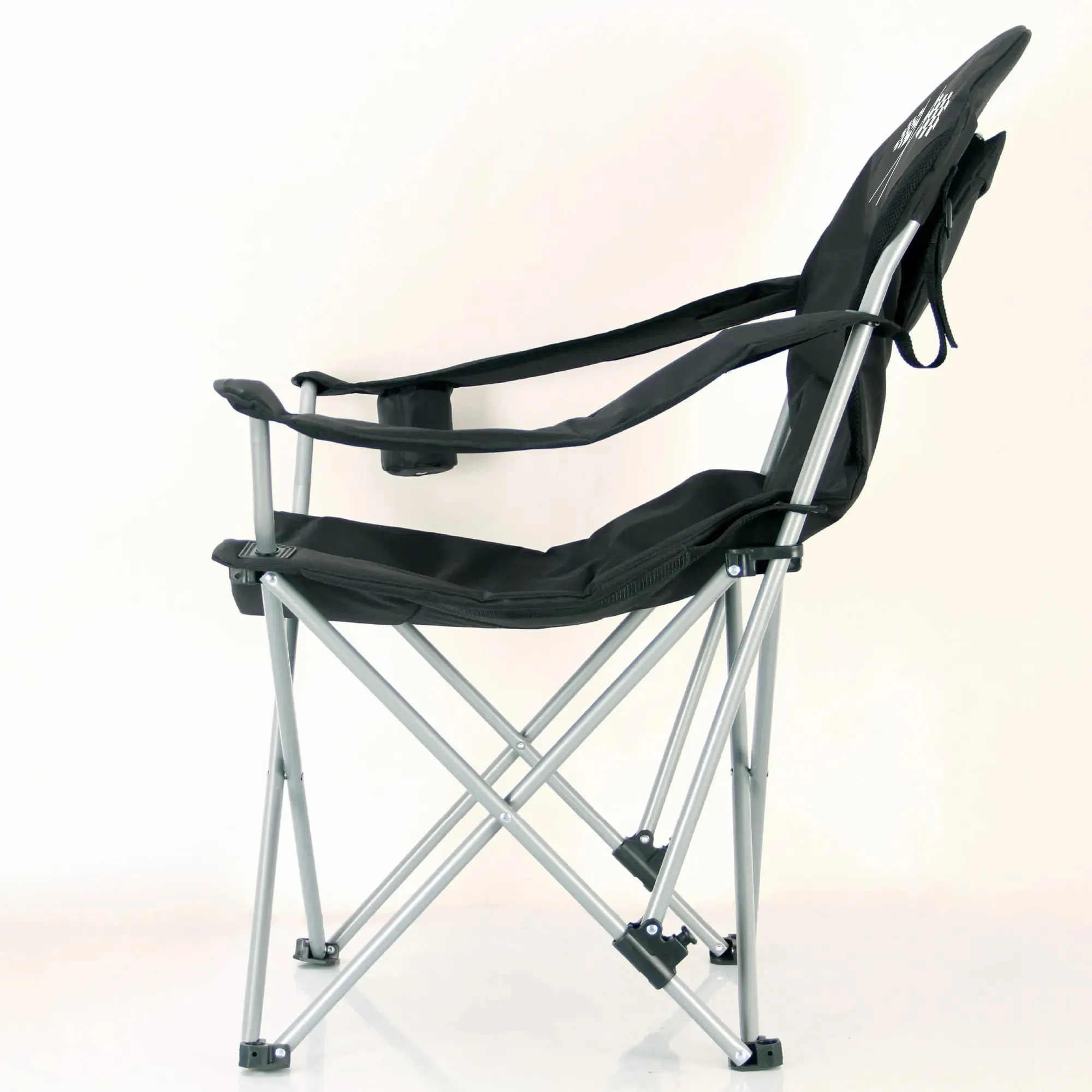 Stylish Camping Foldable Black/Flag Reclining Camp Chair