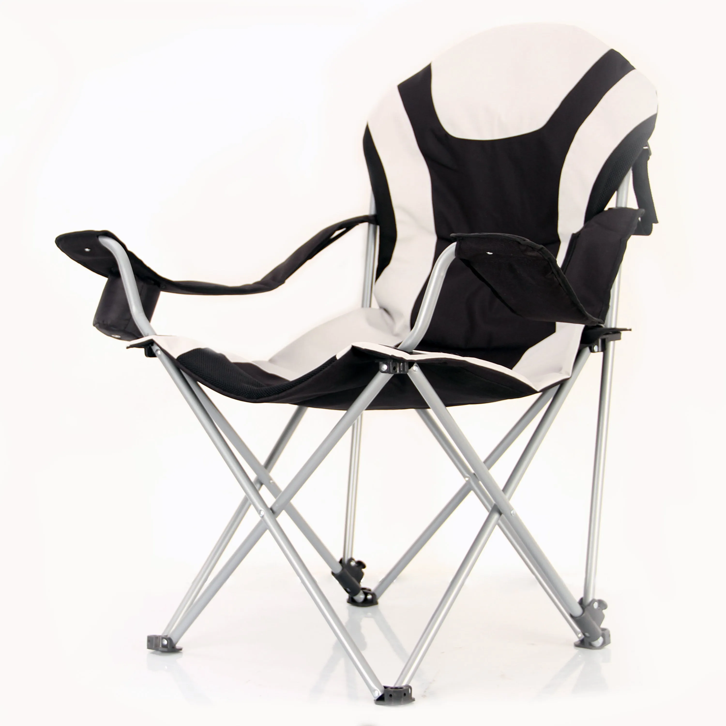 Stylish Camping Foldable Black/Gray Reclining Camp Chair