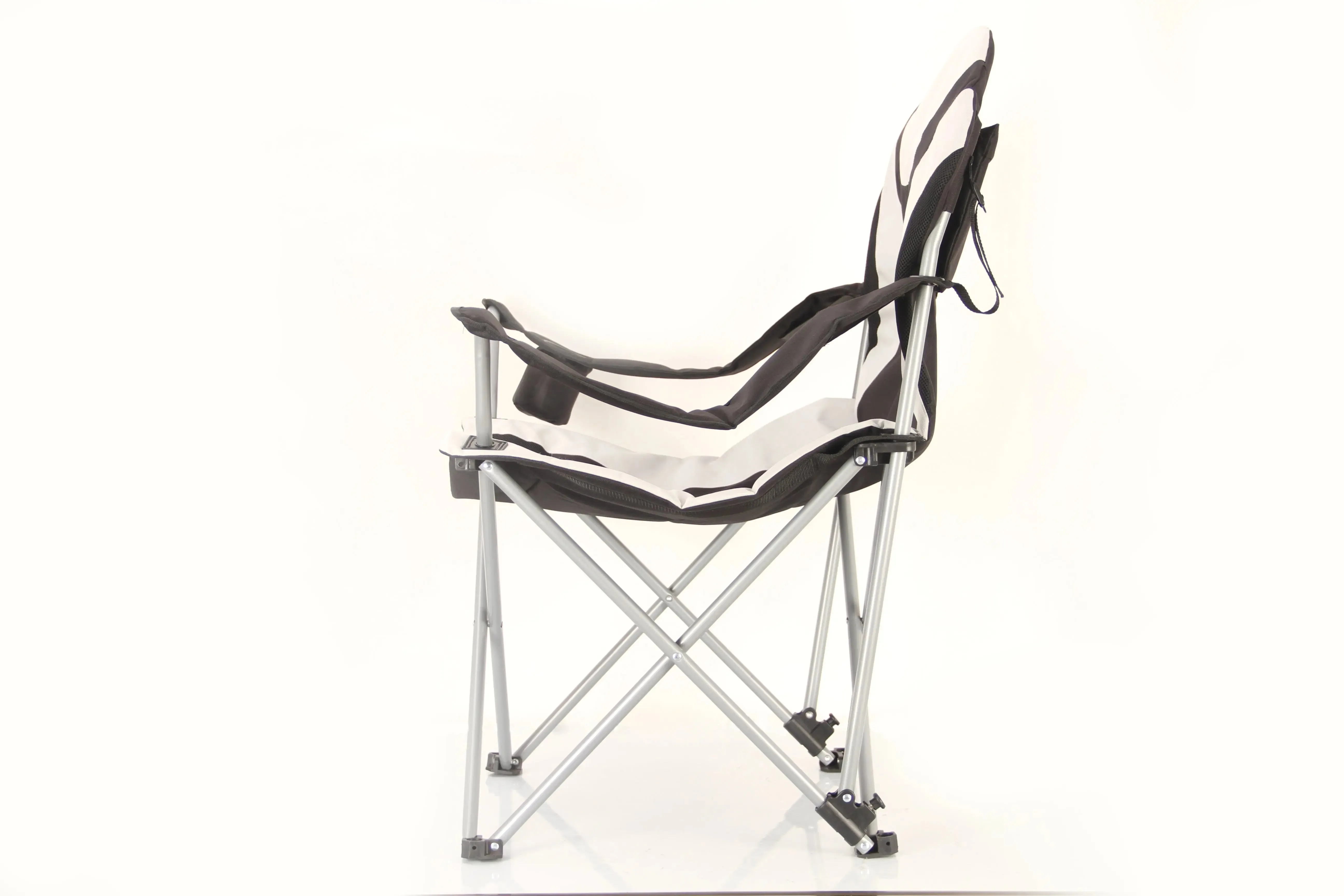 Stylish Camping Foldable Black/Gray Reclining Camp Chair