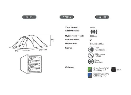 Summit Double Skin Dome Tent - Slate Grey | 4 Person Tent