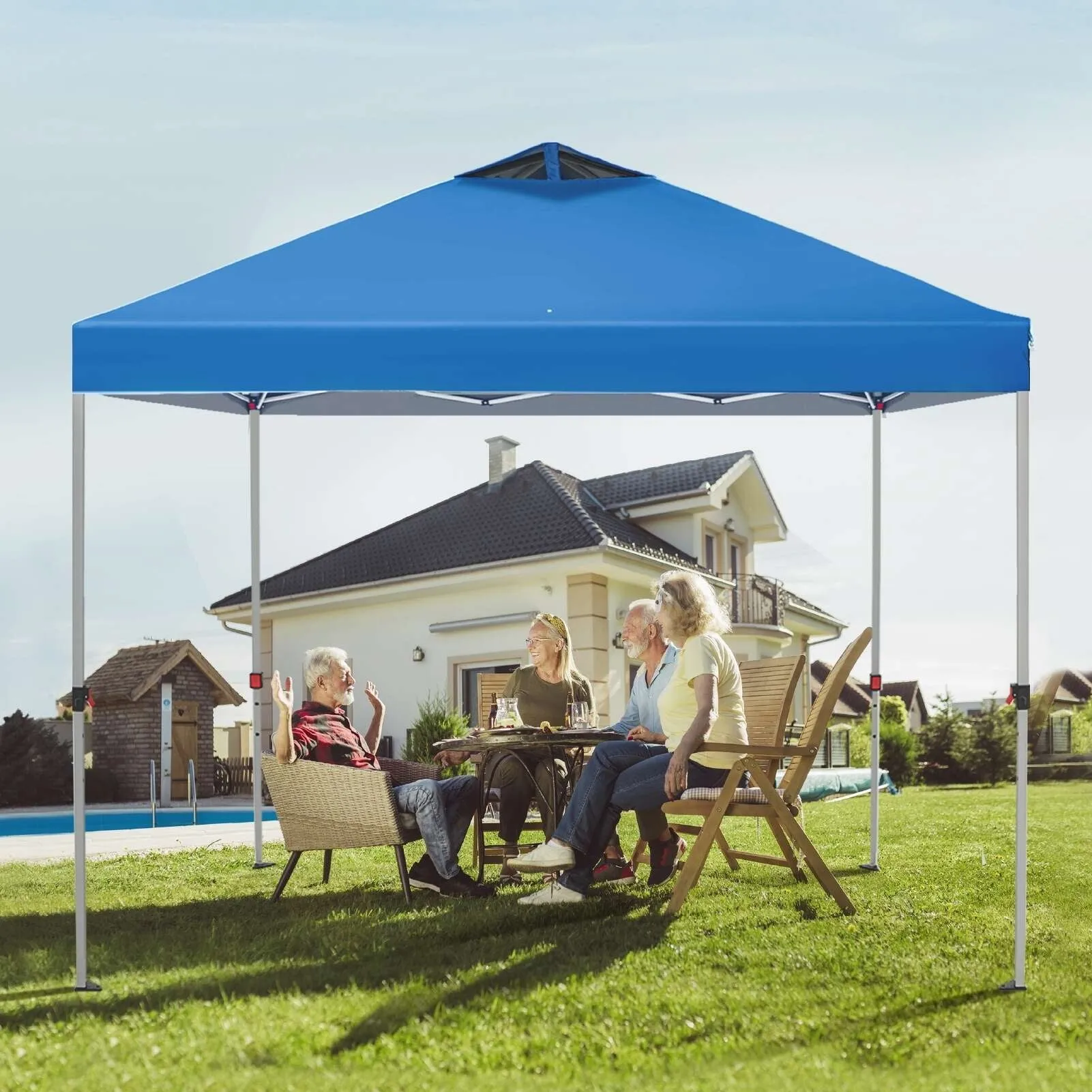 Summit Living 10 x 10 ft Pop-up Canopy Tent Straight Legs Instant Canopy for Outside with Wheeled Bag - Blue