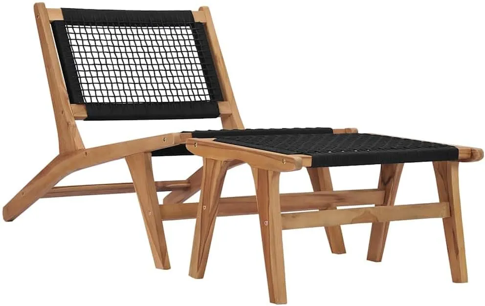 Sun Lounger with Footrest Solid Teak Wood and Ropepatio Chairs Tanning Chair Camping Chairs Outdoor Lounge chairsSuitable for Gardens, courtyards