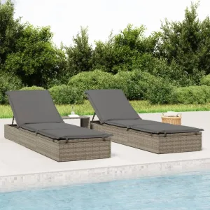Sunbed 1 pc with Cushion Gray 79.1"x21.7"x24.4" Poly Rattanpatio Camping Chairs Tanning Chair Recliner Suitable for Garden Courtyard