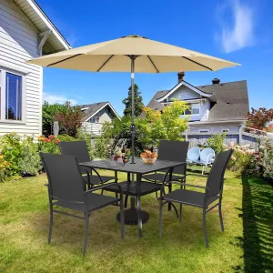 SUNCROWN 6 - Piece Outdoor Dining Set, Patio Furniture Set with 4 Textilene Dinning Chairs, 1 Steel Slat Metal Bistro Table and 1 Brown 9Ft Patio Umbrella for Lawn Garden Backyard Deck, Black
