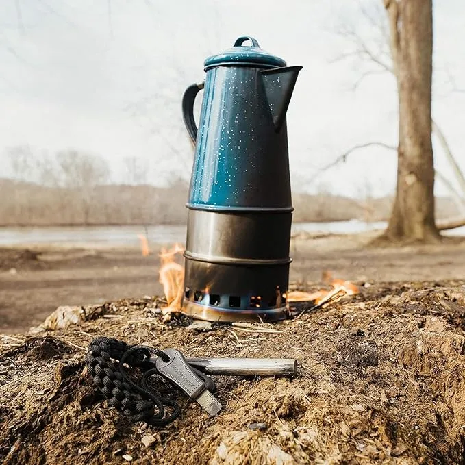Surviveware Survival Fire Starter with Emergency Whistle, Paracord Handle, and Steel Serrated Scraper