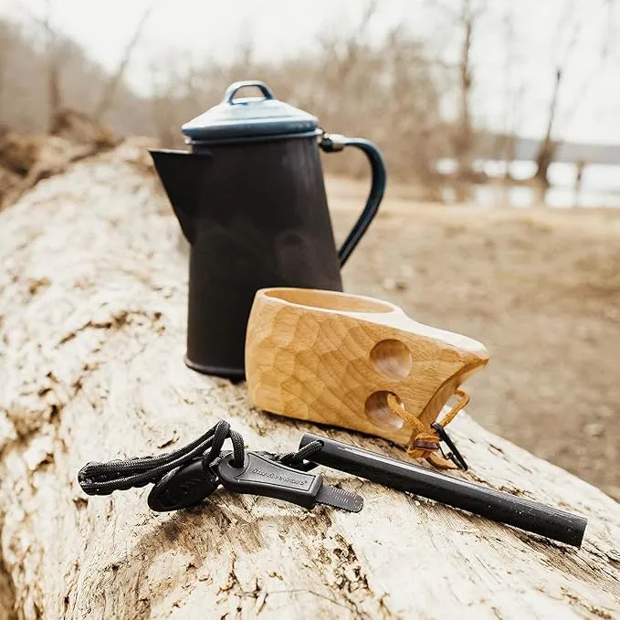 Surviveware Survival Fire Starter with Emergency Whistle, Paracord Handle, and Steel Serrated Scraper