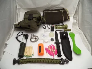 SV11 Emergency Survival EDC Kit 60  Pieces, Knife, & USGI Pouch