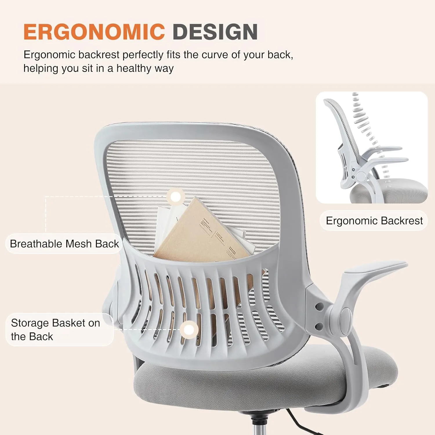 Sweetcrispy Office Computer Desk Chair, Ergonomic Mid-Back Mesh Rolling Work Swivel Task Chairs with Wheels, Comfortable Lumbar Support, Comfy Flip-up Arms for Home, Bedroom, Study, Student, Black