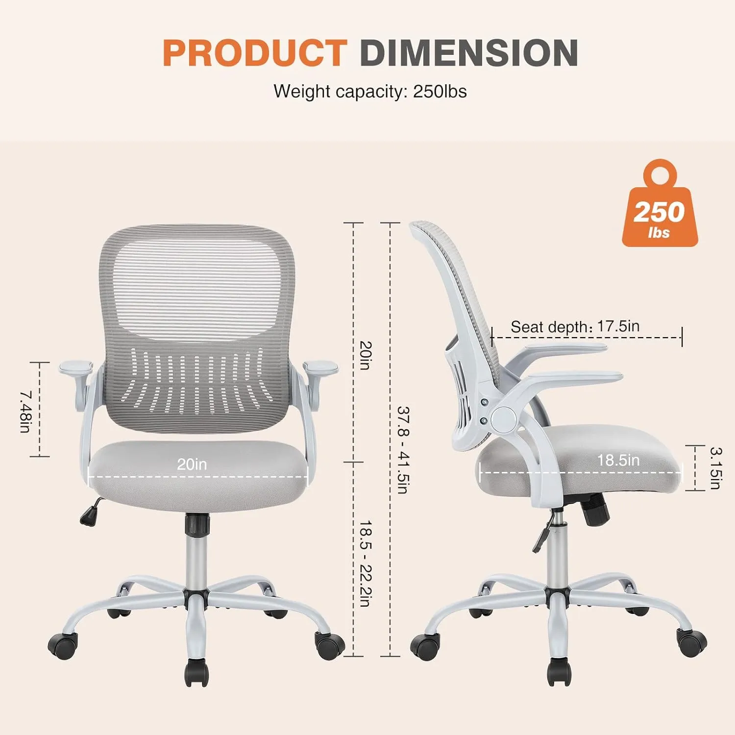 Sweetcrispy Office Computer Desk Chair, Ergonomic Mid-Back Mesh Rolling Work Swivel Task Chairs with Wheels, Comfortable Lumbar Support, Comfy Flip-up Arms for Home, Bedroom, Study, Student, Black