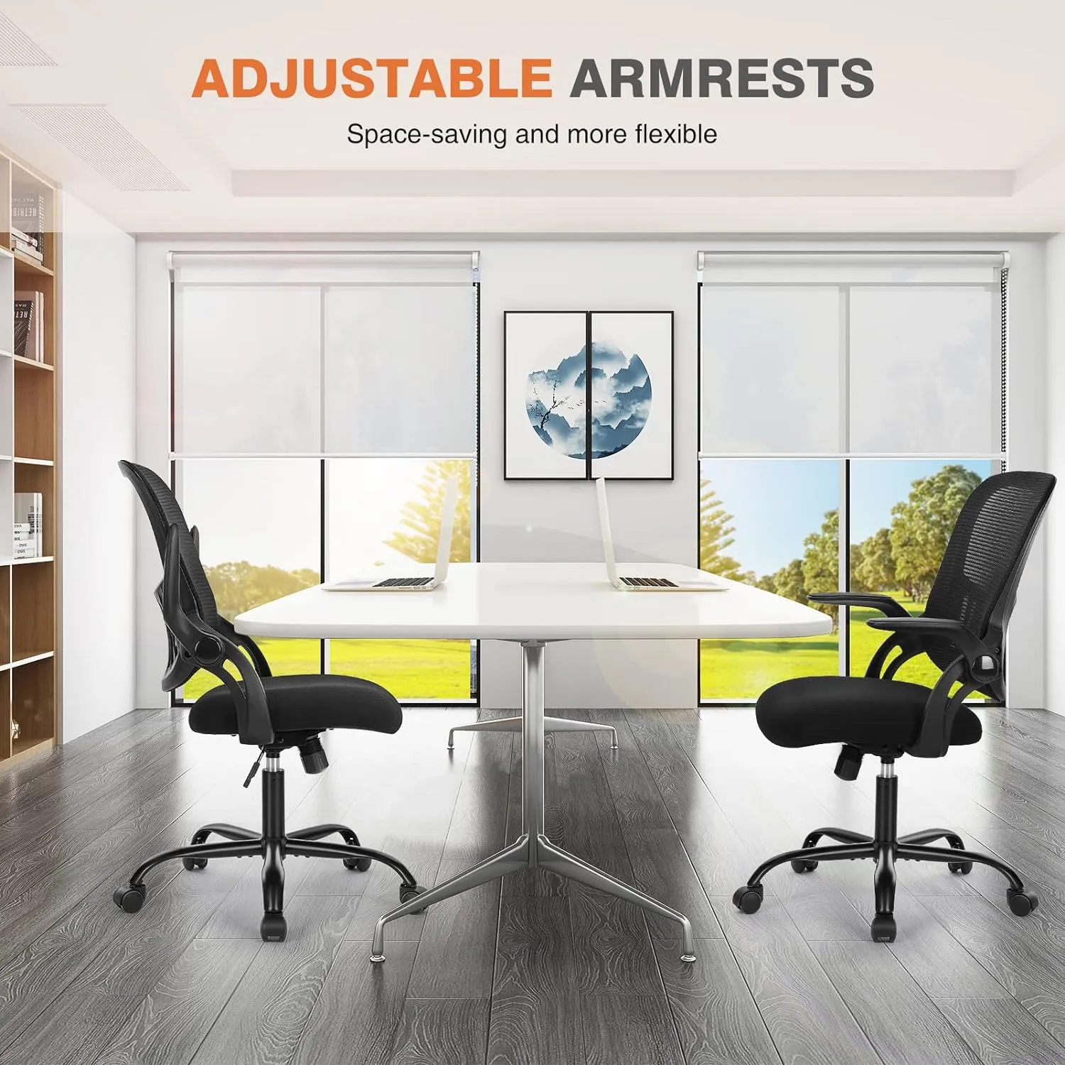 Sweetcrispy Office Computer Desk Chair, Ergonomic Mid-Back Mesh Rolling Work Swivel Task Chairs with Wheels, Comfortable Lumbar Support, Comfy Flip-up Arms for Home, Bedroom, Study, Student, Black