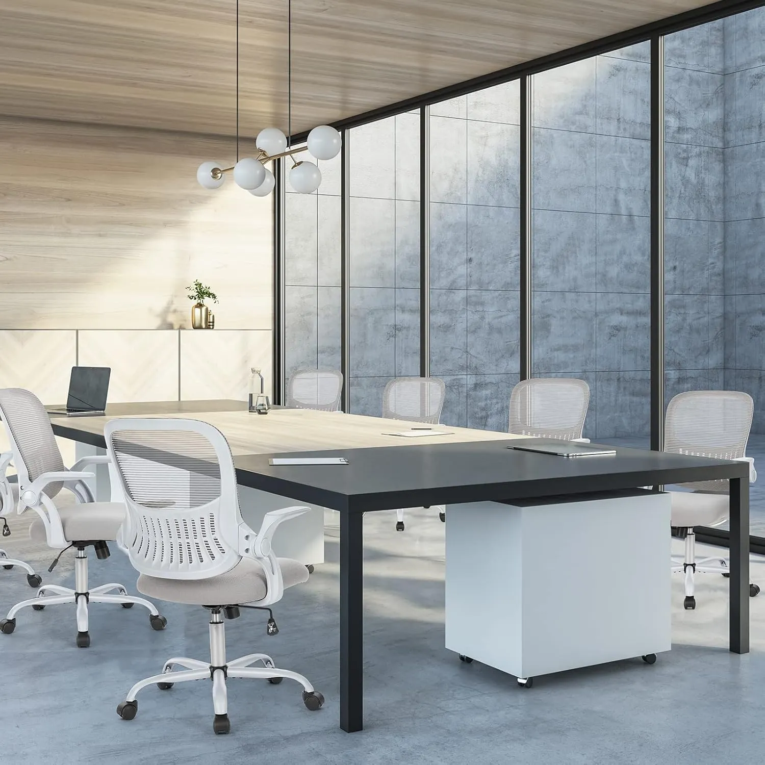 Sweetcrispy Office Computer Desk Chair, Ergonomic Mid-Back Mesh Rolling Work Swivel Task Chairs with Wheels, Comfortable Lumbar Support, Comfy Flip-up Arms for Home, Bedroom, Study, Student, Black