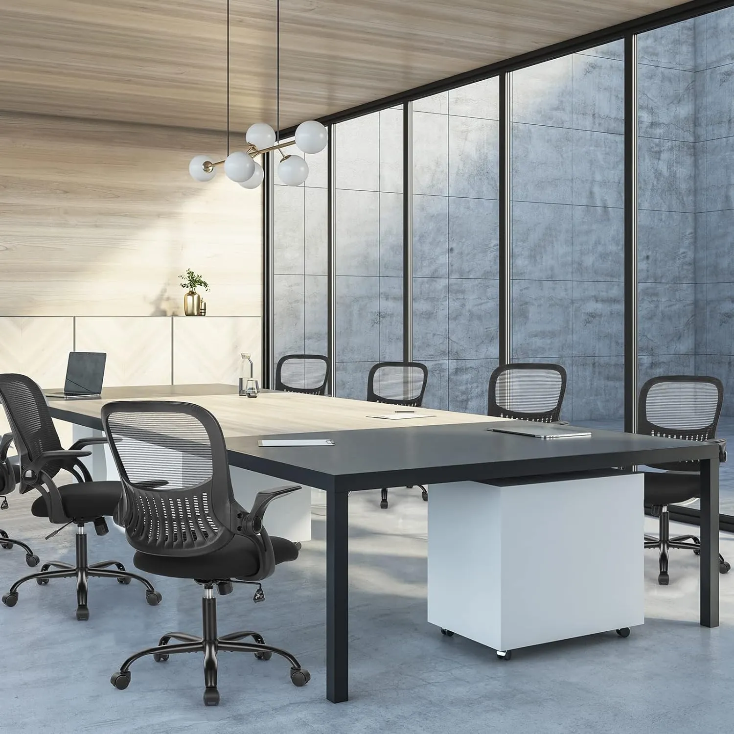 Sweetcrispy Office Computer Desk Chair, Ergonomic Mid-Back Mesh Rolling Work Swivel Task Chairs with Wheels, Comfortable Lumbar Support, Comfy Flip-up Arms for Home, Bedroom, Study, Student, Black