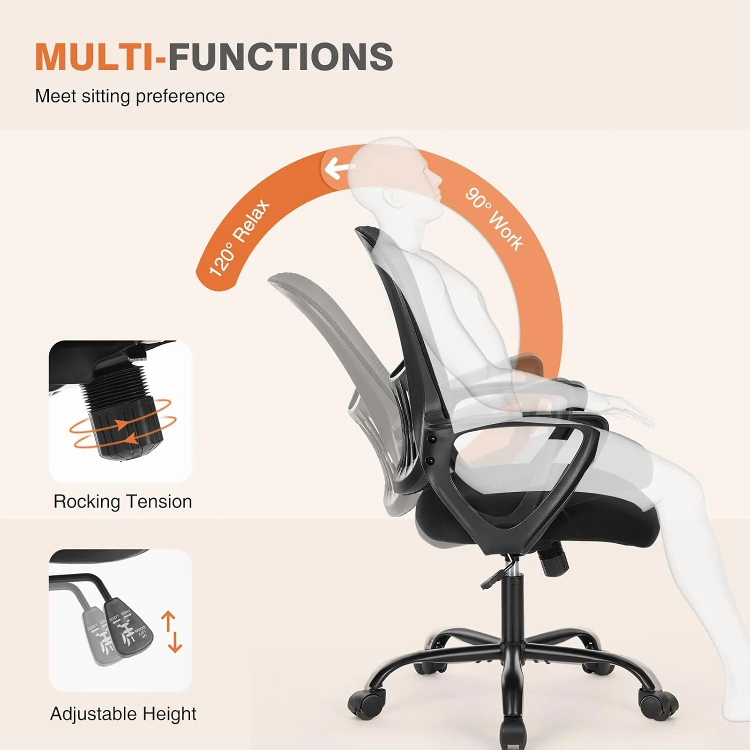 Sweetcrispy Office Computer Desk Managerial Executive Chair, Ergonomic Mid-Back Mesh Rolling Work Swivel Chairs with Wheels, Comfortable Lumbar Support, Comfy Arms for Home,Bedroom,Study,Student,Pink