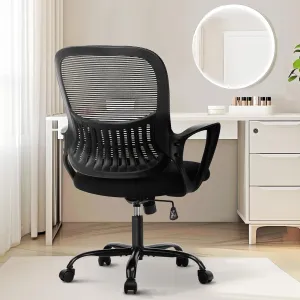 Sweetcrispy Office Computer Desk Managerial Executive Chair, Ergonomic Mid-Back Mesh Rolling Work Swivel Chairs with Wheels, Comfortable Lumbar Support, Comfy Arms for Home,Bedroom,Study,Student,Pink