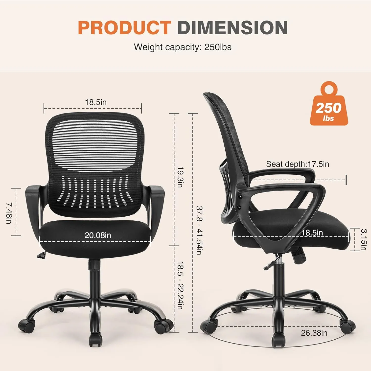 Sweetcrispy Office Computer Desk Managerial Executive Chair, Ergonomic Mid-Back Mesh Rolling Work Swivel Chairs with Wheels, Comfortable Lumbar Support, Comfy Arms for Home,Bedroom,Study,Student,Pink