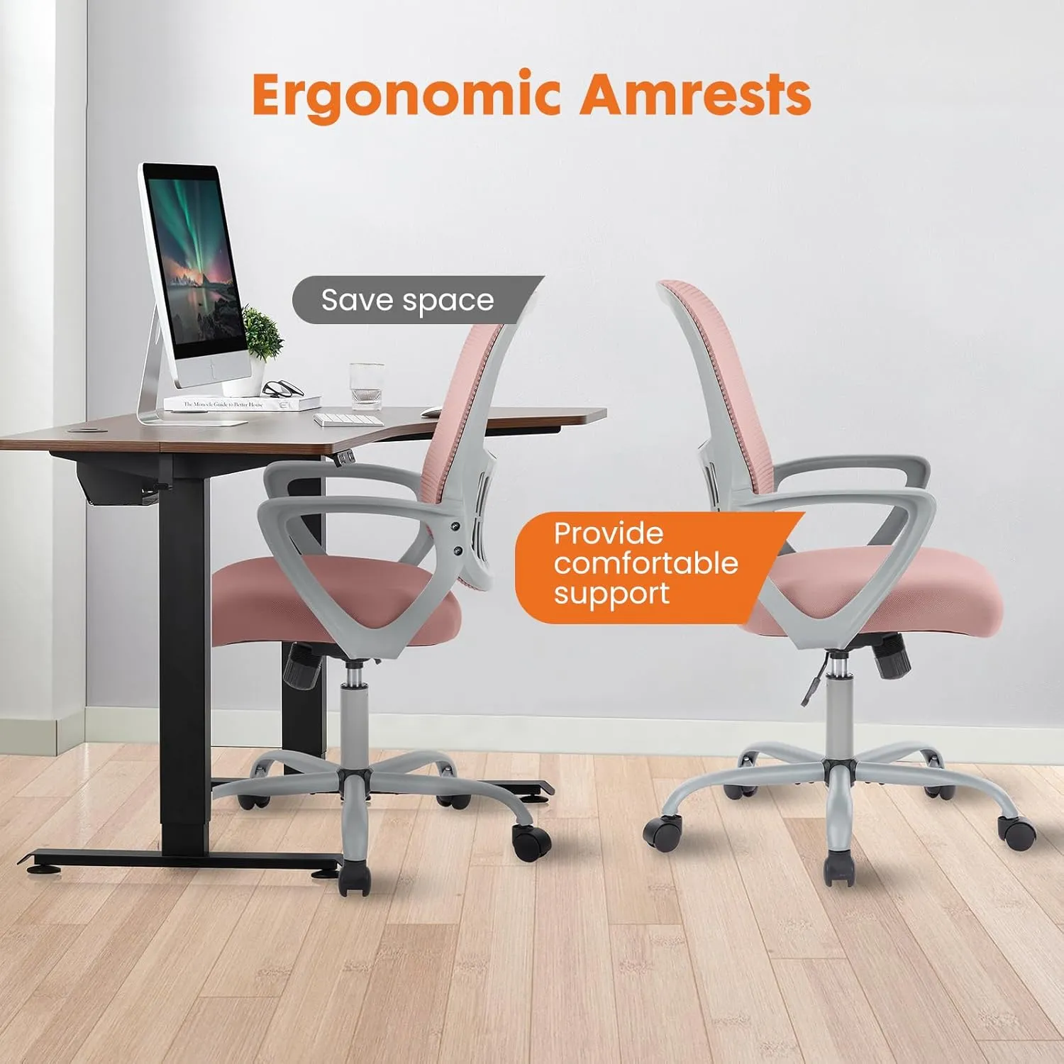 Sweetcrispy Office Computer Desk Managerial Executive Chair, Ergonomic Mid-Back Mesh Swivel Rolling Work with Wheels, Comfortable Lumbar Support, Comfy Arms for Home, Bedroom, Study, Student, Black