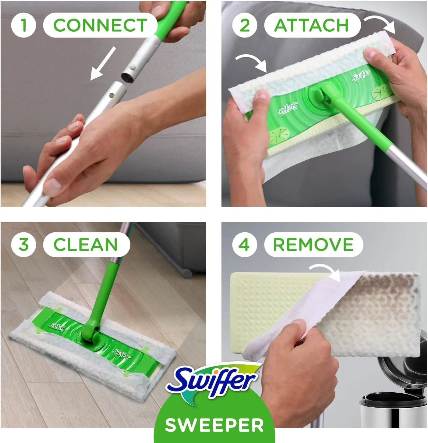 Swiffer Sweeper 2-in-1 Dry   Wet Floor Mopping and Sweeping Kit, Multi-Surface Kit for Floor Cleaning, Kit Includes 1 Sweeper, 14 Dry Sweeping Cloths, 5 Wet Mopping Cloths