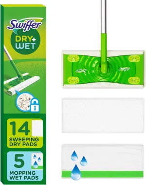 Swiffer Sweeper 2-in-1 Dry   Wet Floor Mopping and Sweeping Kit, Multi-Surface Kit for Floor Cleaning, Kit Includes 1 Sweeper, 14 Dry Sweeping Cloths, 5 Wet Mopping Cloths
