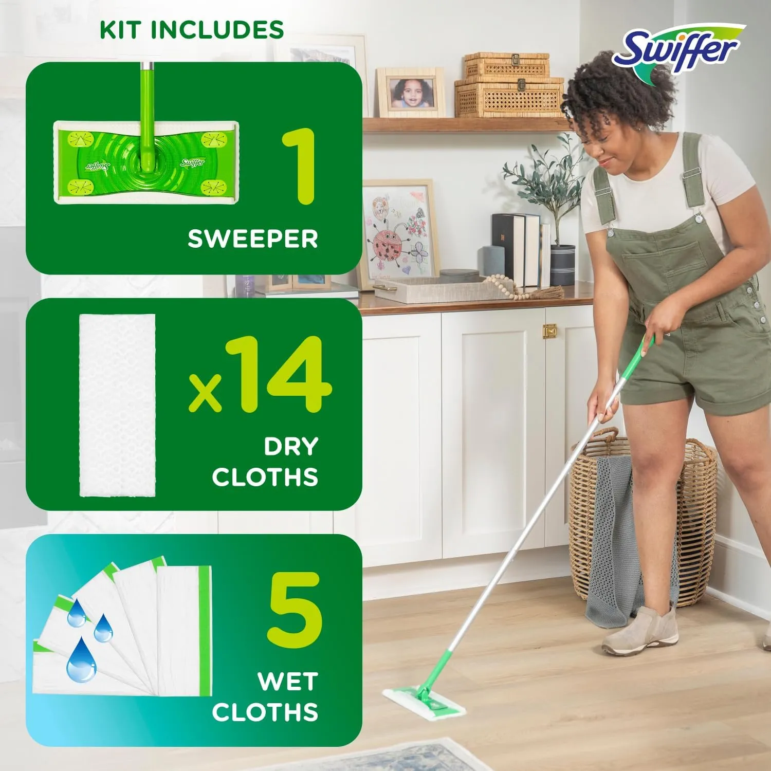 Swiffer Sweeper 2-in-1 Dry   Wet Floor Mopping and Sweeping Kit, Multi-Surface Kit for Floor Cleaning, Kit Includes 1 Sweeper, 14 Dry Sweeping Cloths, 5 Wet Mopping Cloths