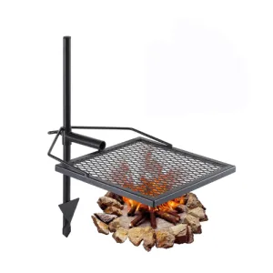 Swivel Campfire Grill Grate Square Fire Pit Heavy Duty Steel Outdoor