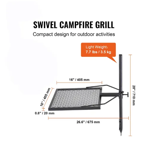 Swivel Campfire Grill Grate Square Fire Pit Heavy Duty Steel Outdoor