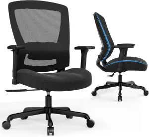 T96C Ergonomic Home Office Chair, Mesh Computer Desk Chair with 4D Armrests, Adjustable Lumbar Support,Tilt Function, Executive Rolling Swivel Task Chair for Long Hours (Black - Upholstered Seat)