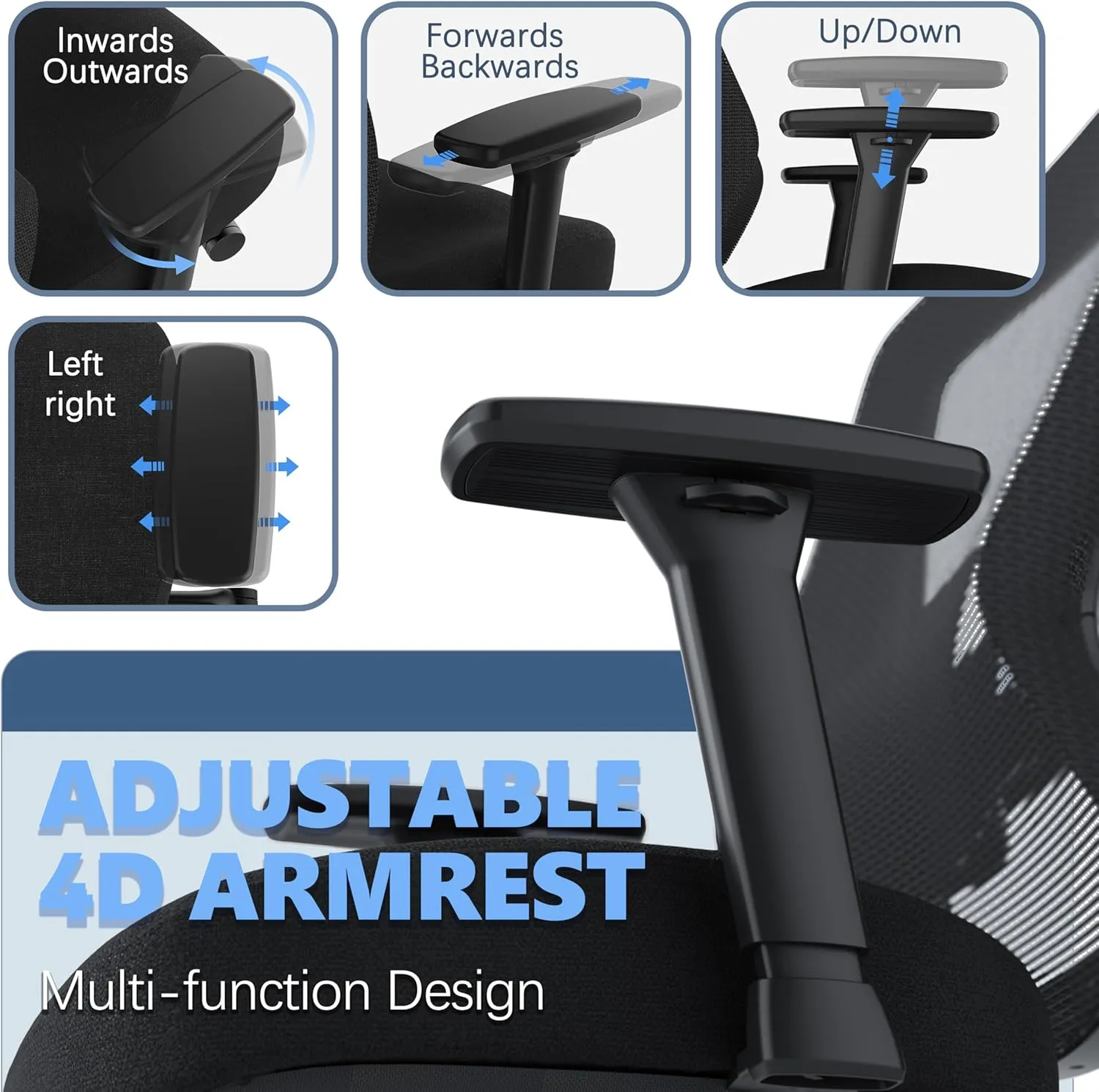 T96C Ergonomic Home Office Chair, Mesh Computer Desk Chair with 4D Armrests, Adjustable Lumbar Support,Tilt Function, Executive Rolling Swivel Task Chair for Long Hours (Black - Upholstered Seat)