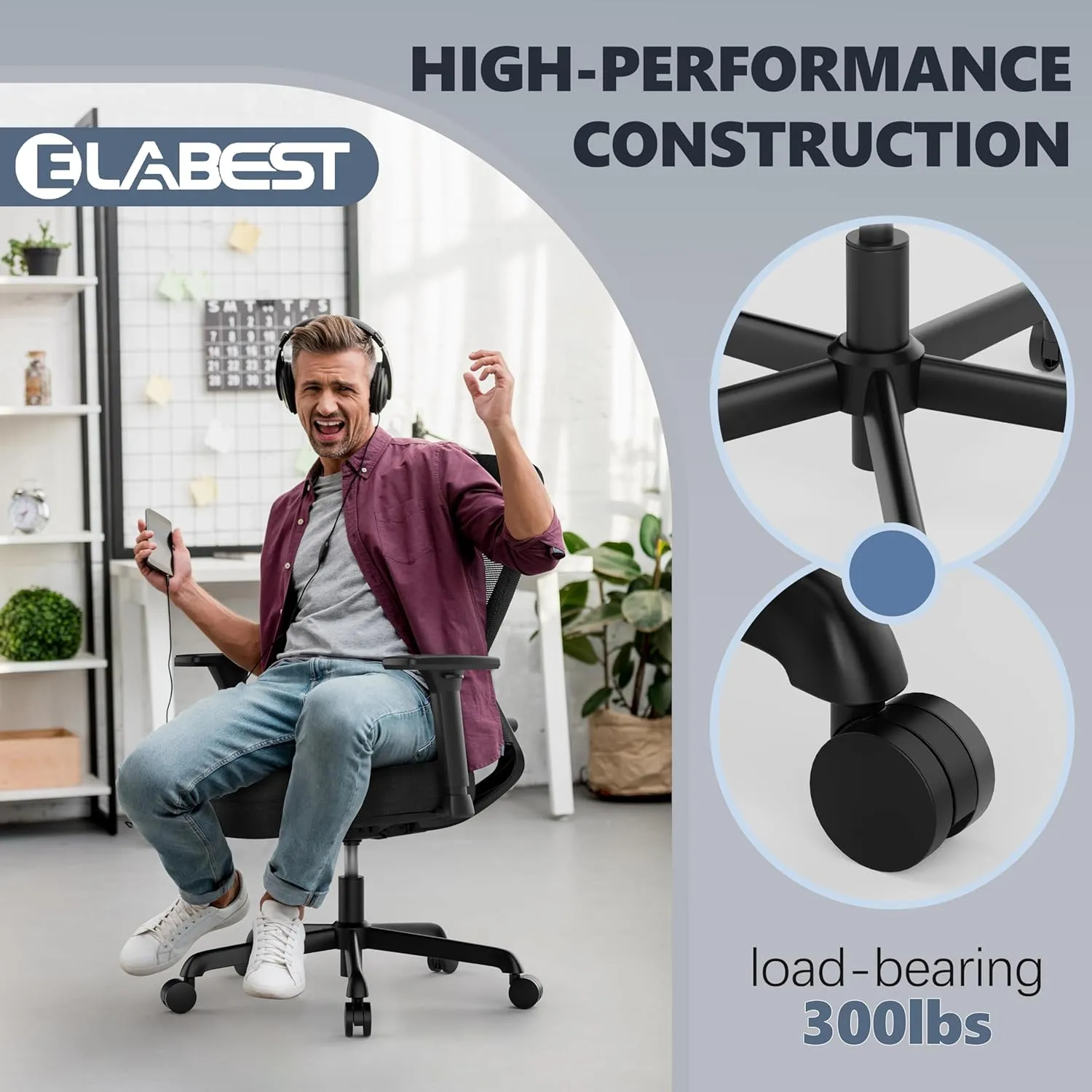T96C Ergonomic Home Office Chair, Mesh Computer Desk Chair with 4D Armrests, Adjustable Lumbar Support,Tilt Function, Executive Rolling Swivel Task Chair for Long Hours (Black - Upholstered Seat)