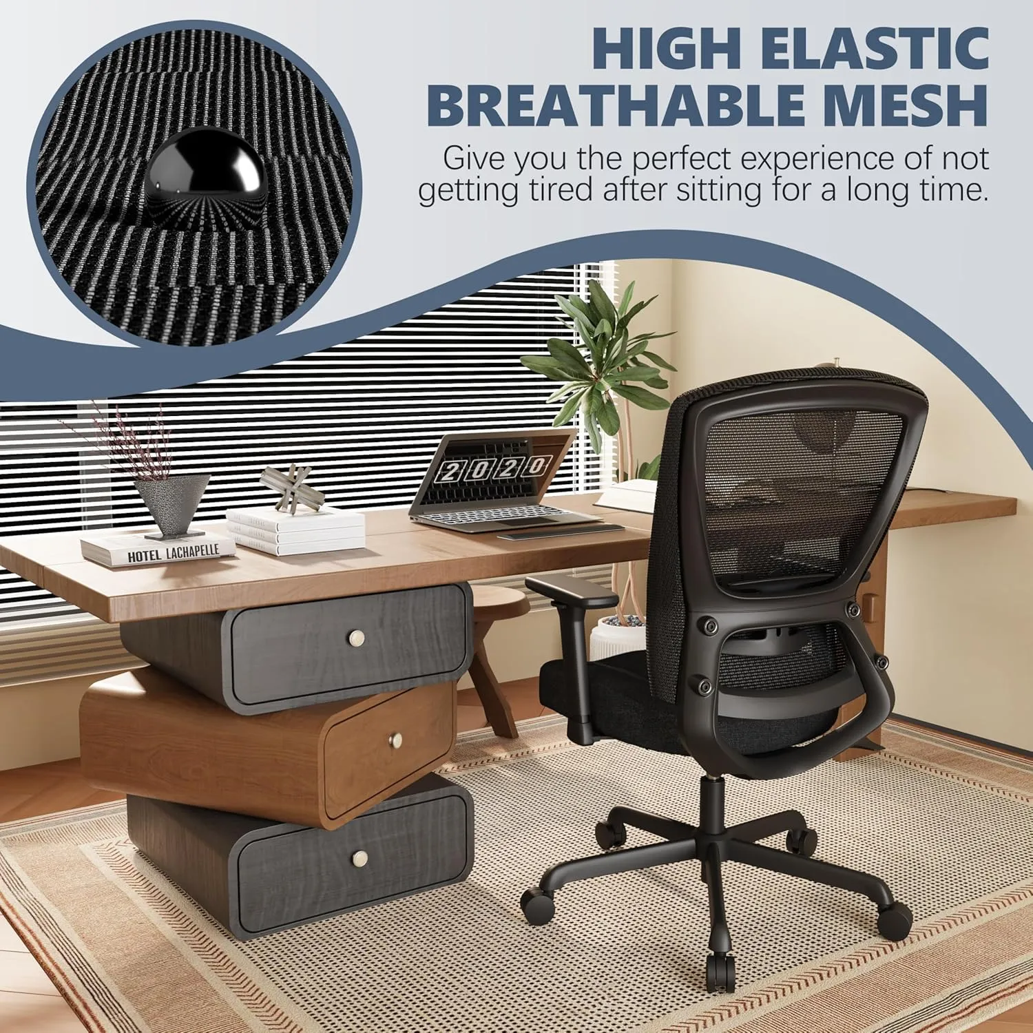 T96C Ergonomic Home Office Chair, Mesh Computer Desk Chair with 4D Armrests, Adjustable Lumbar Support,Tilt Function, Executive Rolling Swivel Task Chair for Long Hours (Black - Upholstered Seat)