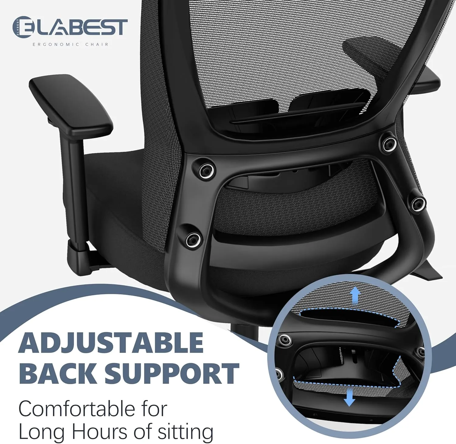 T96C Ergonomic Home Office Chair, Mesh Computer Desk Chair with 4D Armrests, Adjustable Lumbar Support,Tilt Function, Executive Rolling Swivel Task Chair for Long Hours (Black - Upholstered Seat)