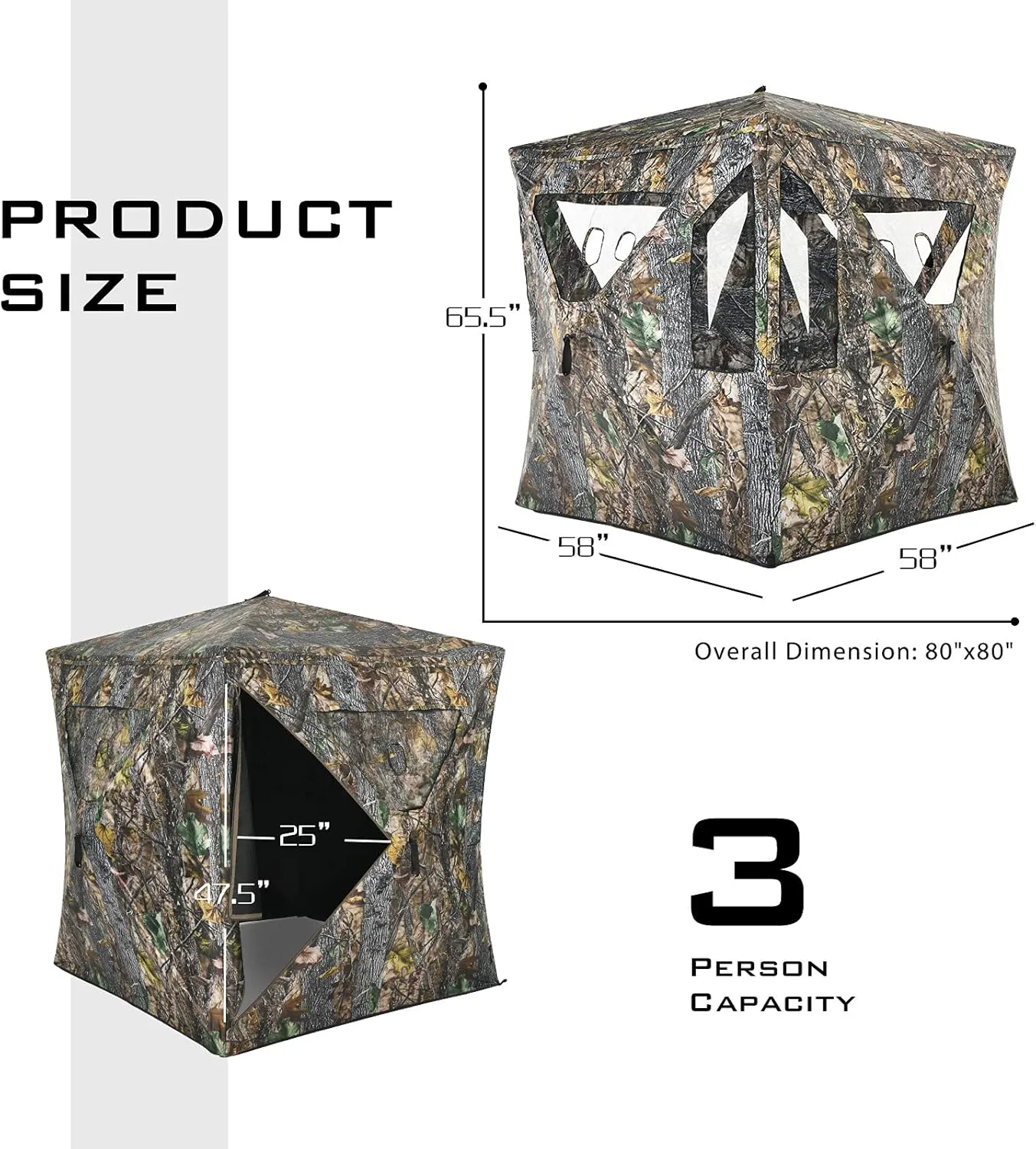Tangkula 3 Person Pop up Ground Blind, Portable Hunting Blind with Mesh Windows, Carrying Bag & Ground Stakes, Camouflage Hunting Tent with Hub System, Camo Deer Blinds for Hunting