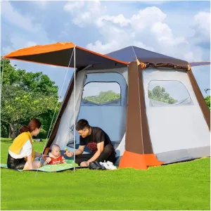 Tents, 4 Person Tent for Camping, Easy Set Up Camping Tent with Moisture-Proof Pad, Hydraulic Tents Family Tent Waterproof, Family Camp Tent for Outdoor Survival Travel (Color : Brown)