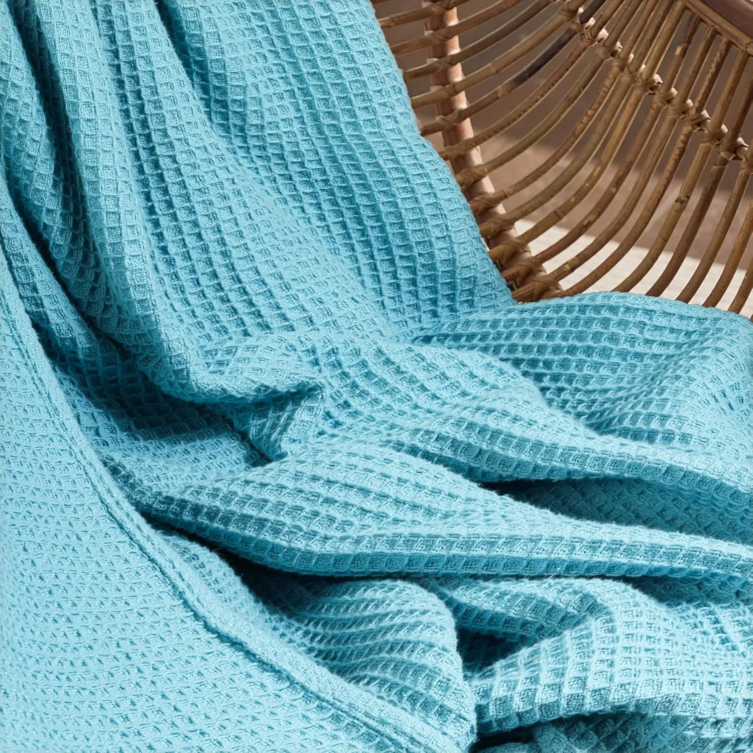 Tex Trend 100% Cotton Blankets – Soft and Breathable Twin XL Waffle Blanket – All Season Comfort – Suitable for Bed Layering, Sofa, Couch and Chair - Blue (60”x90”)