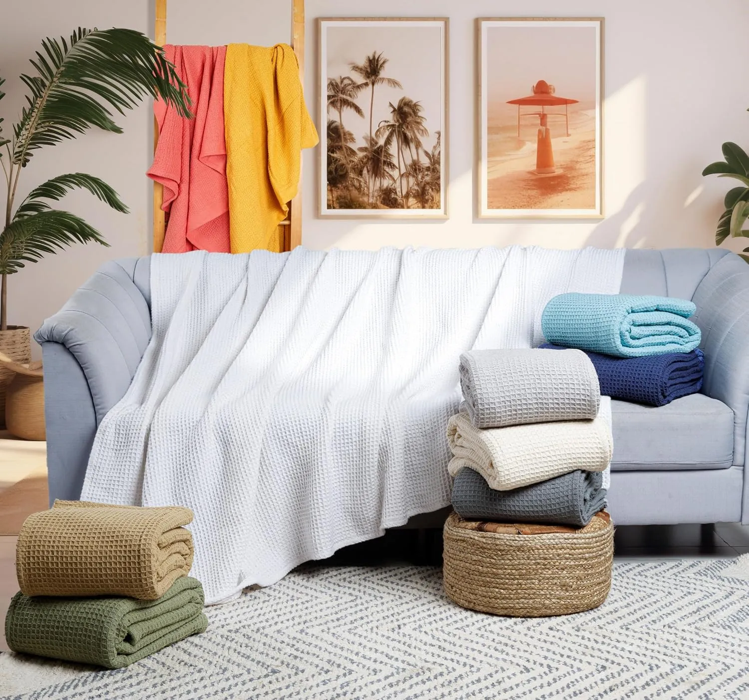 Tex Trend 100% Cotton Blankets – Soft and Breathable Twin XL Waffle Blanket – All Season Comfort – Suitable for Bed Layering, Sofa, Couch and Chair - Blue (60”x90”)